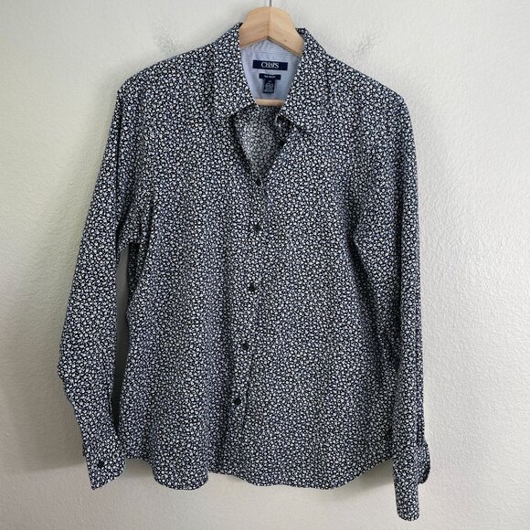 Chaps Womens Large No Iron Button Up Shirt Floral Long Sleeve Blouse Top - Picture 6 of 11